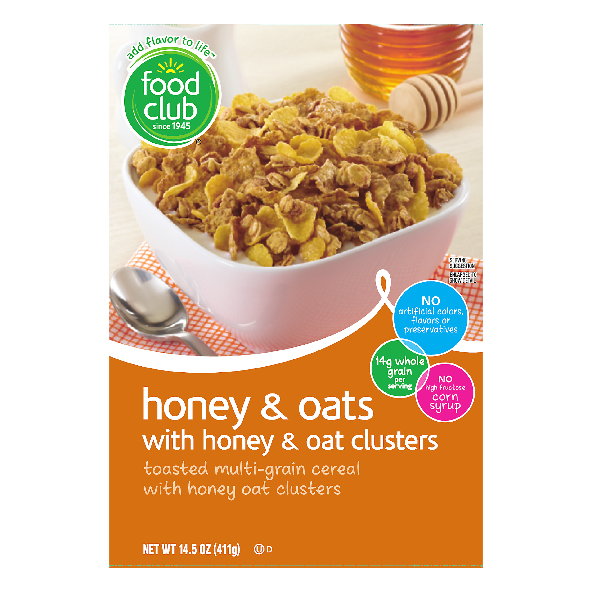 Food Club Honey & Oats With Honey & Oat Clusters Cereal 14.5 oz Box