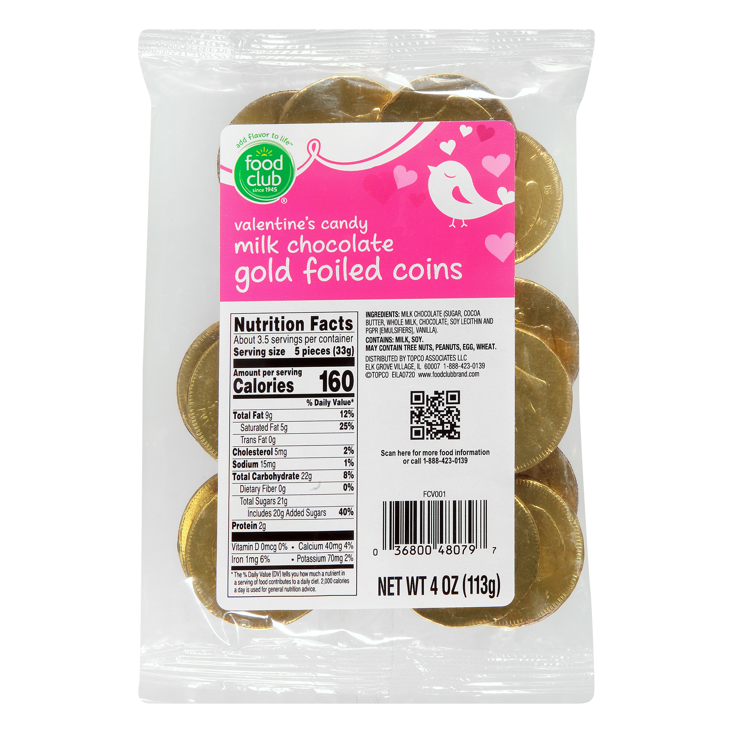 Food Club Gold Foiled Coins Milk Chocolate Valentine s Candy 4 oz BAG