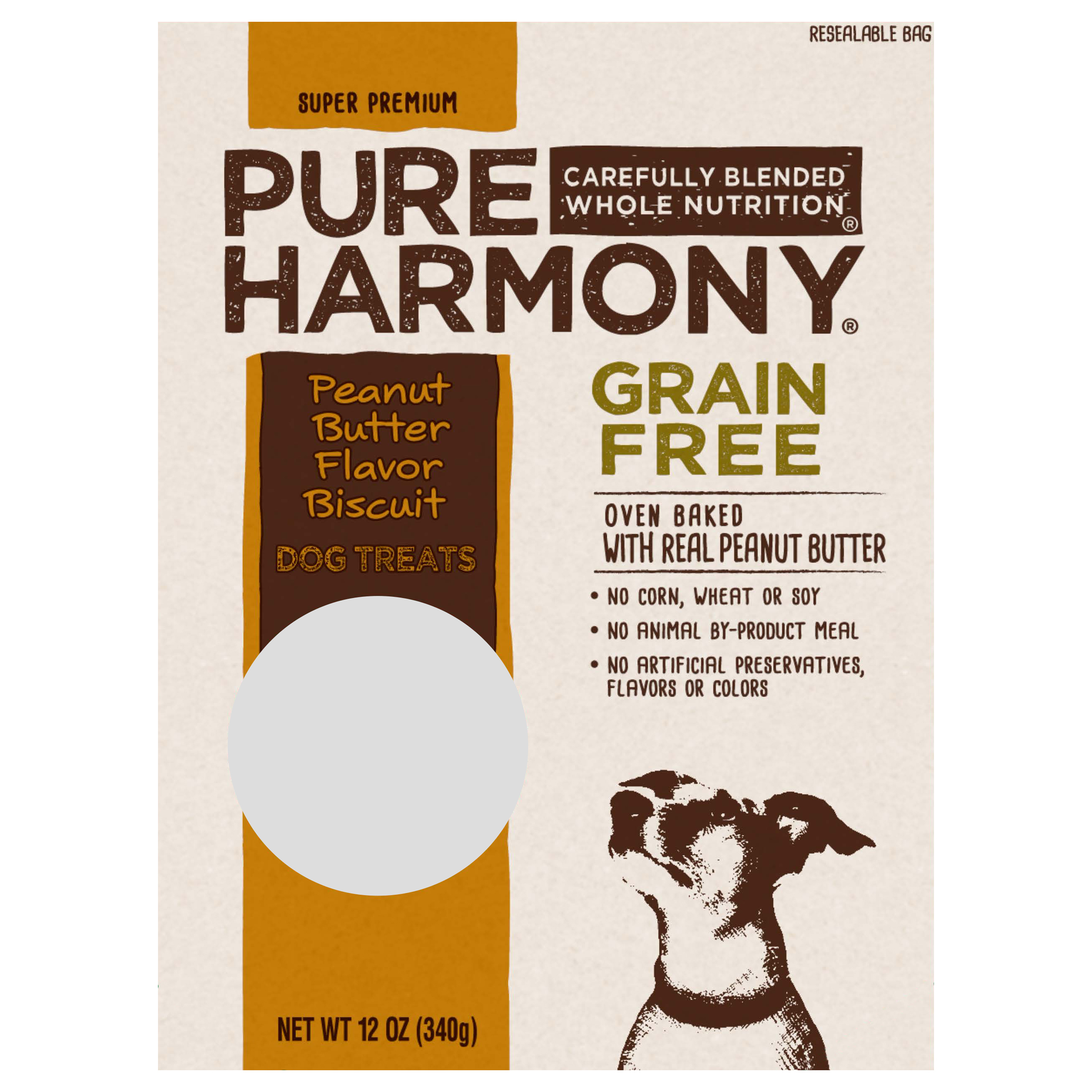 Pure Harmony Grain Free Biscuits Peanut Butter Flavor Dog Treats 12 oz