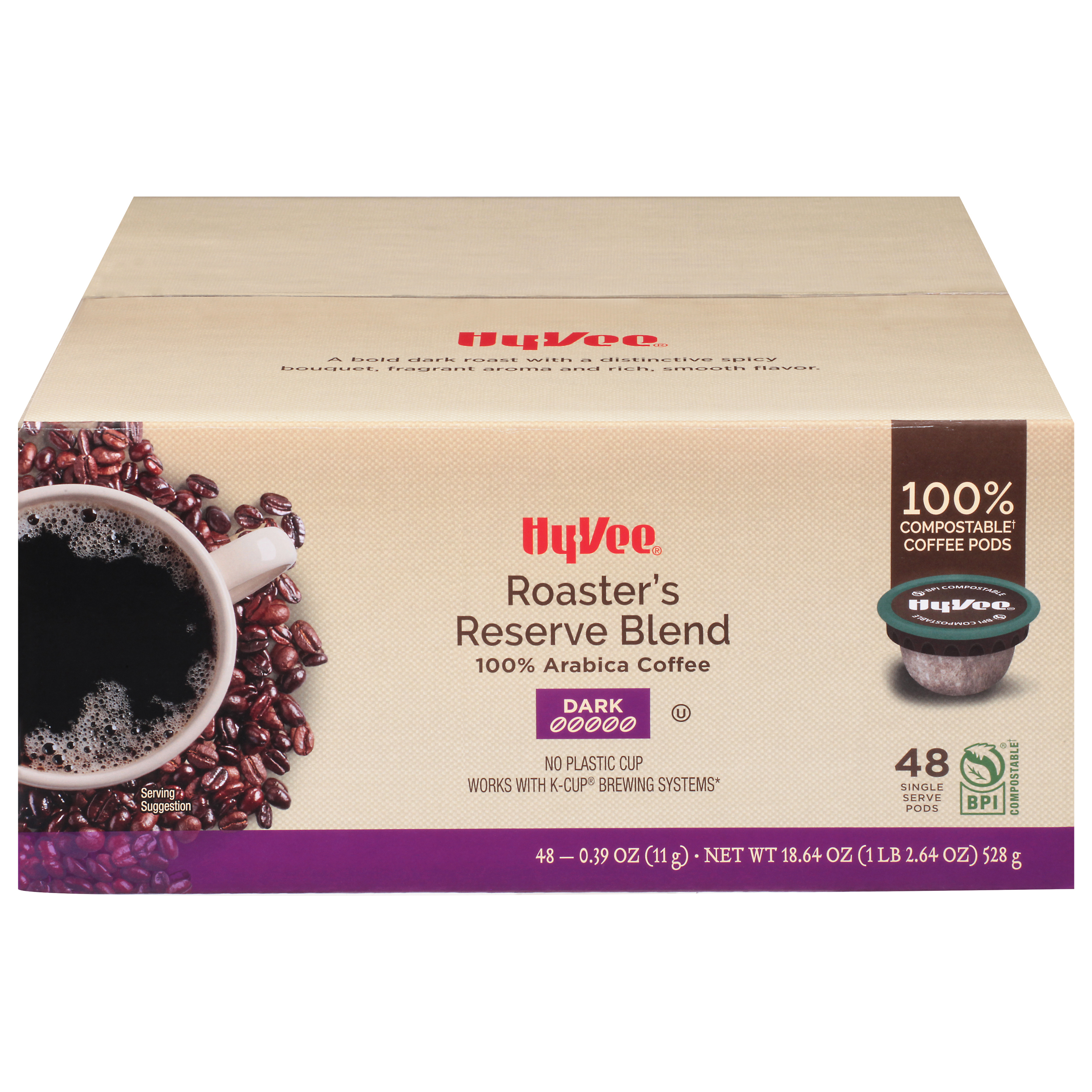 Hy-Vee Single Serve Pods Dark Roaster's Reserve Blend Coffee 48 ea