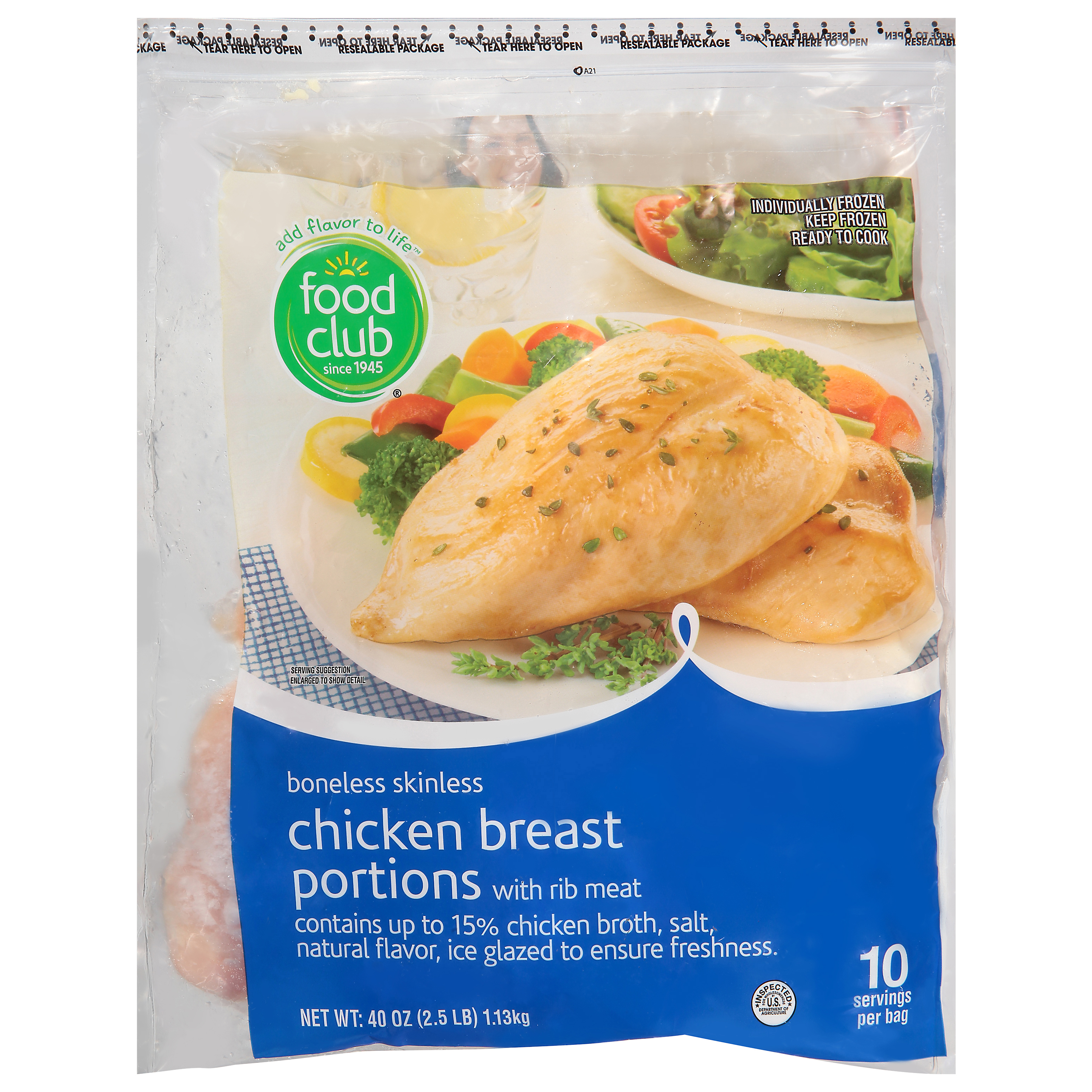 Food Club Boneless Skinless Chicken Breast Portions 40 oz