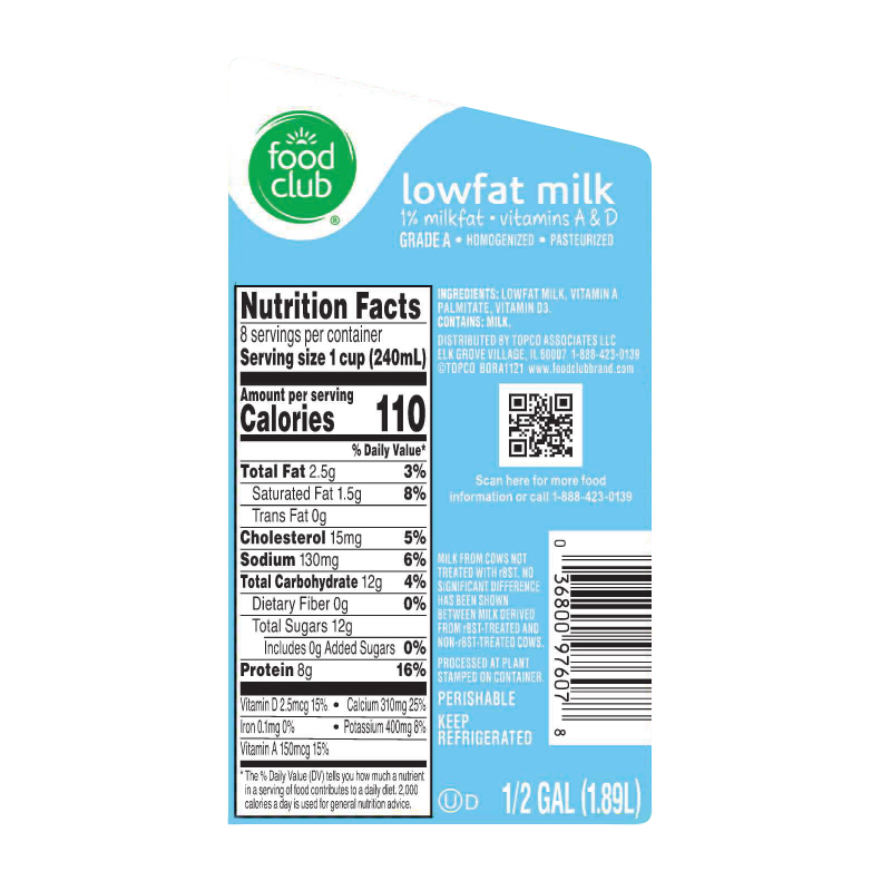 1% Milk Nutrition and Description