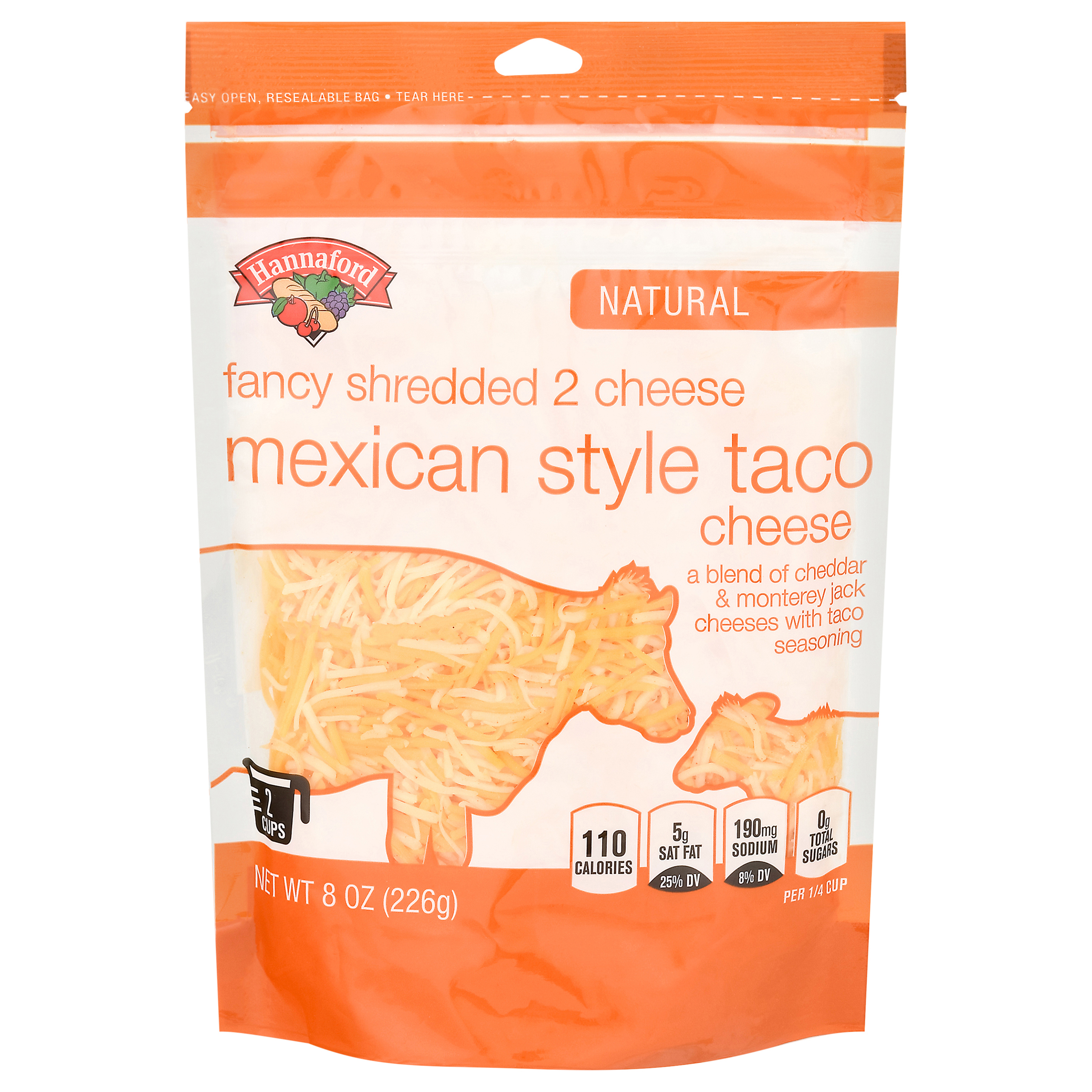 Hannaford Natural Fancy Shredded 2 Cheese Mexican Style Taco Cheese 8 oz