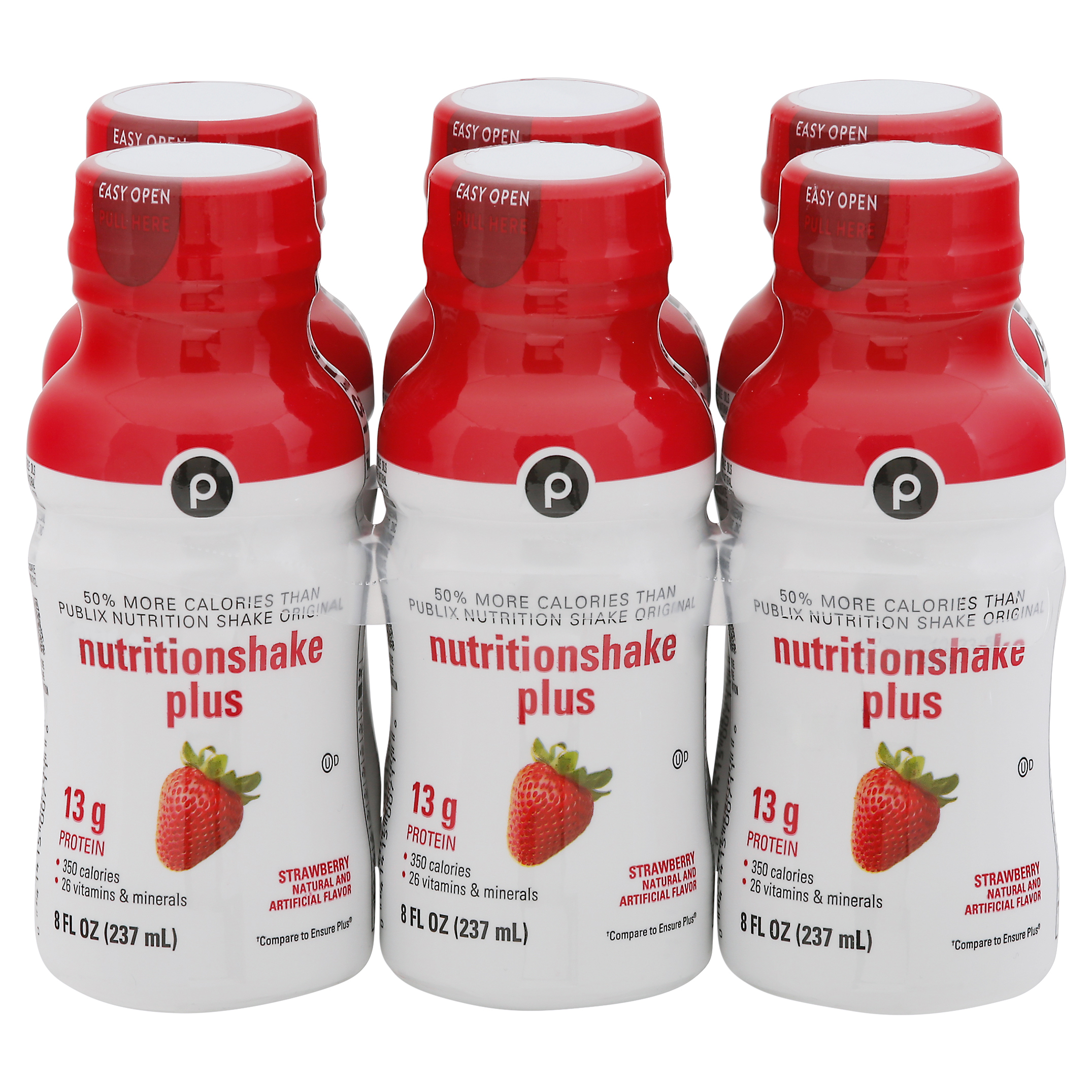 Publix Plus Strawberry Nutrition Shake 6 - 8 fl oz Bottles