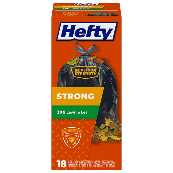 Hefty® Strong Lawn & Leaf 39-Gallon Extra Large Drawstring Trash Bags, 18  ct - City Market