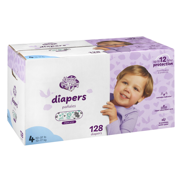 Always My Baby Size 4 Diapers 22 37 lbs 128 ct box GIANT