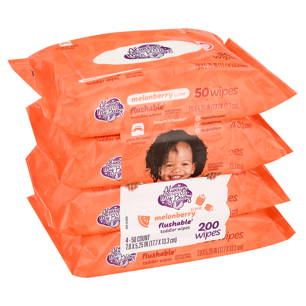 Always My Baby Melonberry Flushable Toddler Wipes Soft Pack 4 pk