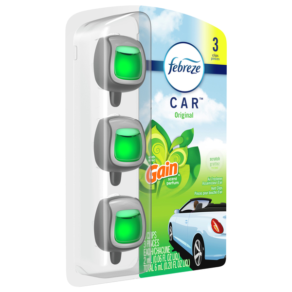 Febreze Car with Gain Original Vent Clip Air Freshener - 3 ct pkg