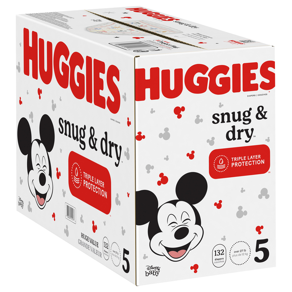 Huggies Size 5 Diapers, Snug & Dry Baby Diapers, Size 5 (27+ lbs), 132 Count
