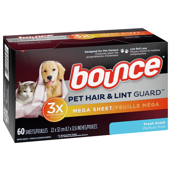 Bounce Pet Hair Lint Guard Fresh Scent Mega Dryer Sheets 60 ct box Giant