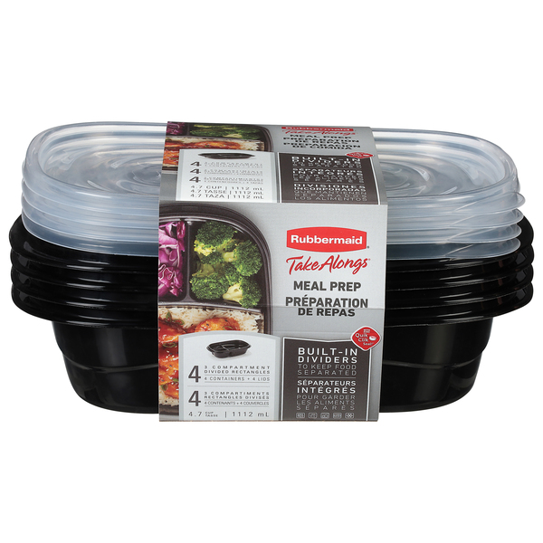 Rubbermaid Take Alongs Containers & Lids with Built in Dividers 4.7 Cup - 4 ct pkg