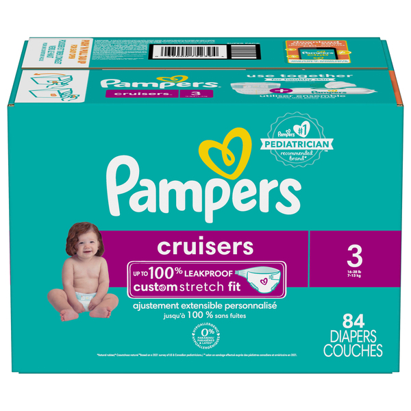 Pampers Cruisers Size 3 Baby Diapers 16 28 lb 84 ct box MARTIN S