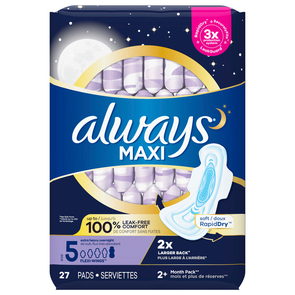 Always ZZZ Overnight Pads for Women Size 6 Unscented with Wings