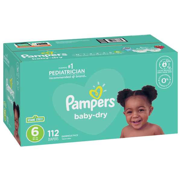 Pampers Baby Dry Diapers, Size 6 (35+ lb), Sesame Street, Jumbo