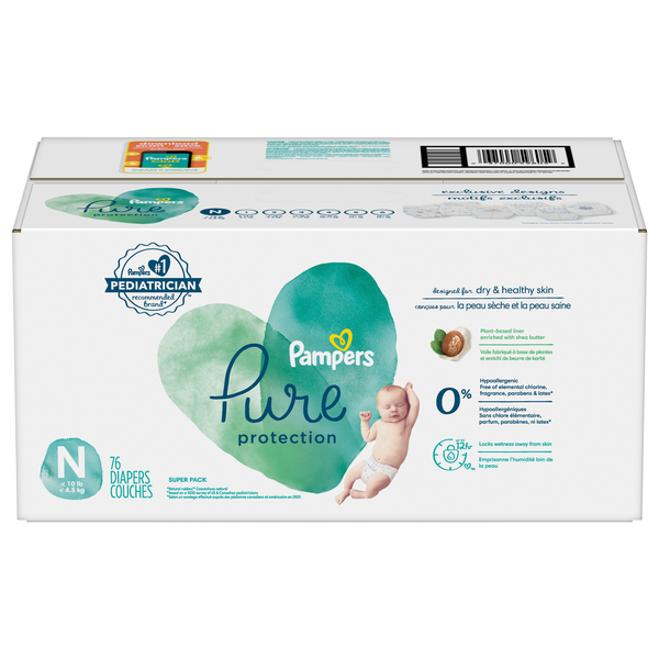 Pampers Pure Protection Newborn Diapers 10 lbs 76 ct box Stop