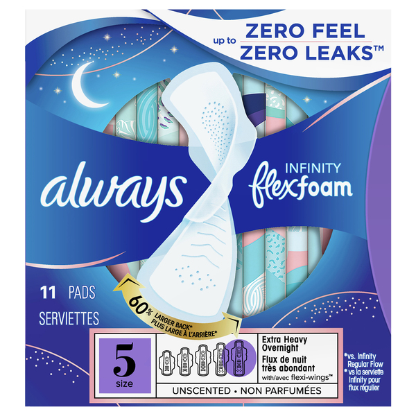 Always Infinity w/FlexFoam Pads Extra Heavy Overnight Size 5