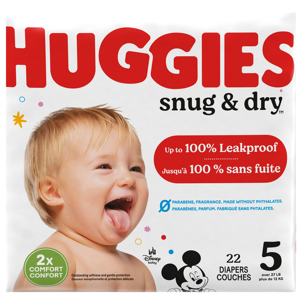 Huggies Snug Dry Size 5 Baby Diapers 27 lb 22 ct pkg Food Lion