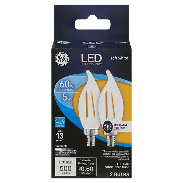 GE LED Decorative Light Bulb Clear Finish Soft White 60W 2 ct box Giant