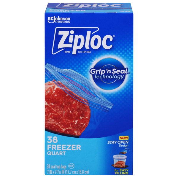 Ziploc Double Zipper Quart Freezer Bags - 38 ct box