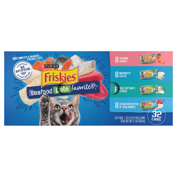 Friskies Seafood Pate Favorites Variety Adult Wet Cat Food 32 ct 11 lb box Giant