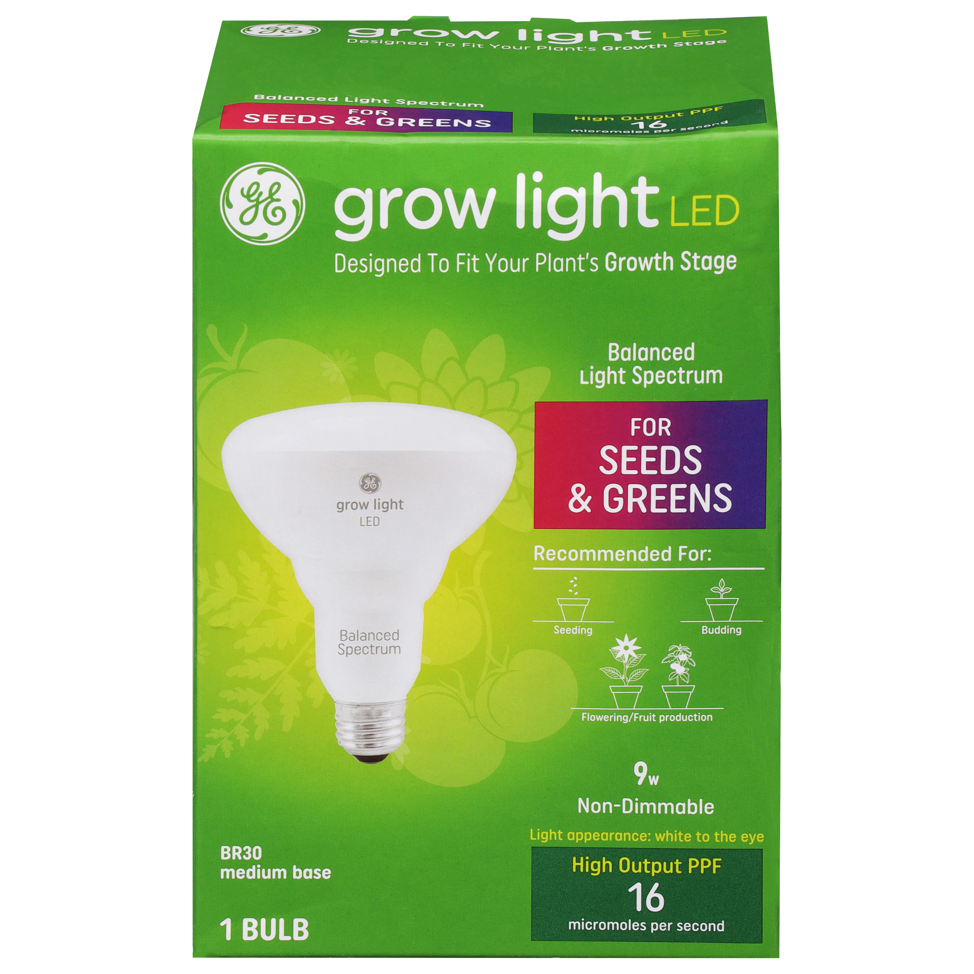 GE LED Grow Light Light Blub 9 Watt Seeds Greens 1 ct pkg Giant