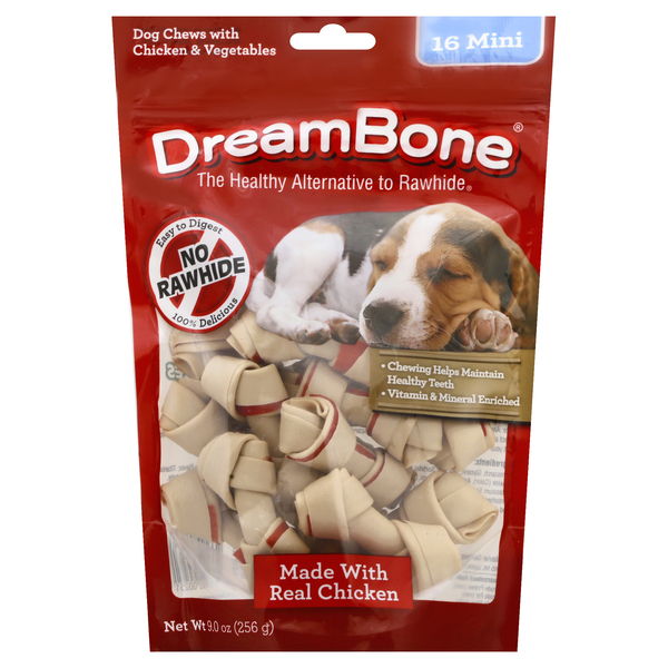 DreamBone Vegetable Chicken Rawhide Free Mini Dog Chews 16 ct 9 oz bag Stop Shop