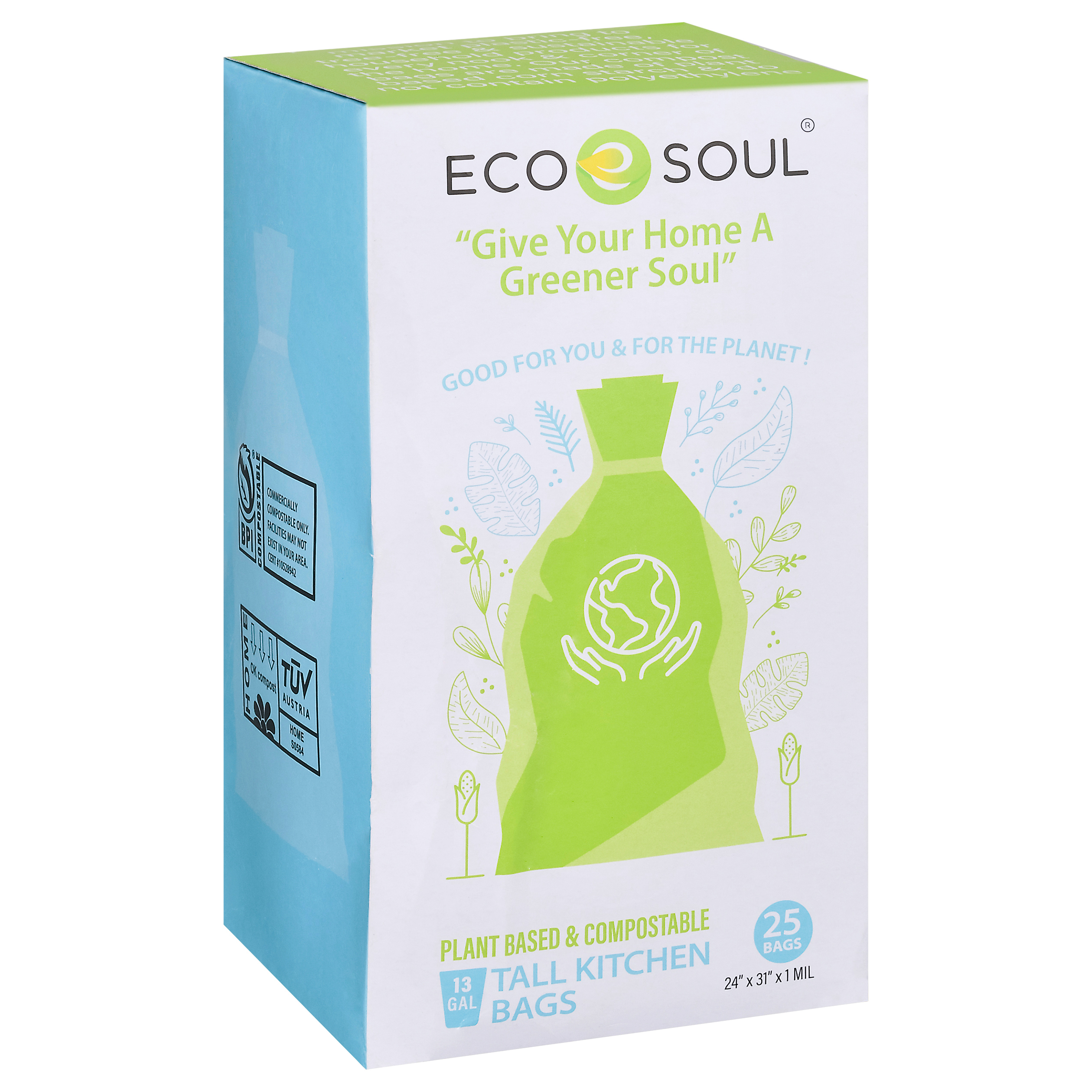 Ecosoul Home - Trash Bags 8 Gallon Compostable (Pack of 25, 8-Count)