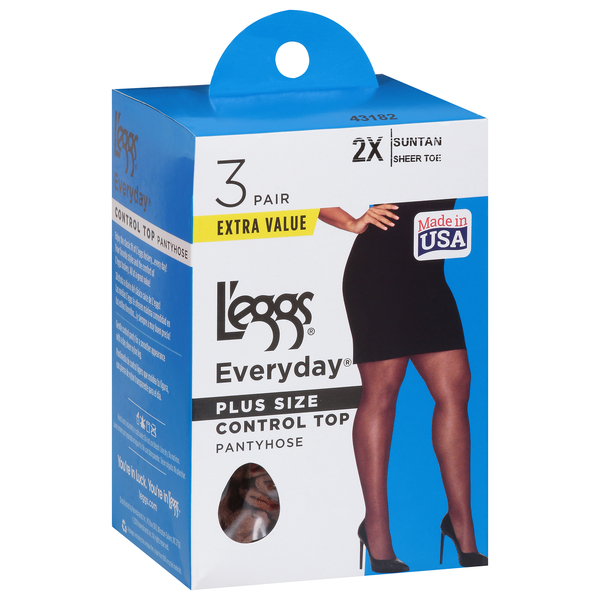 L'eggs Everyday Control Top Pantyhose Suntan Sheer Toe Plus Size - 3 ct pkg