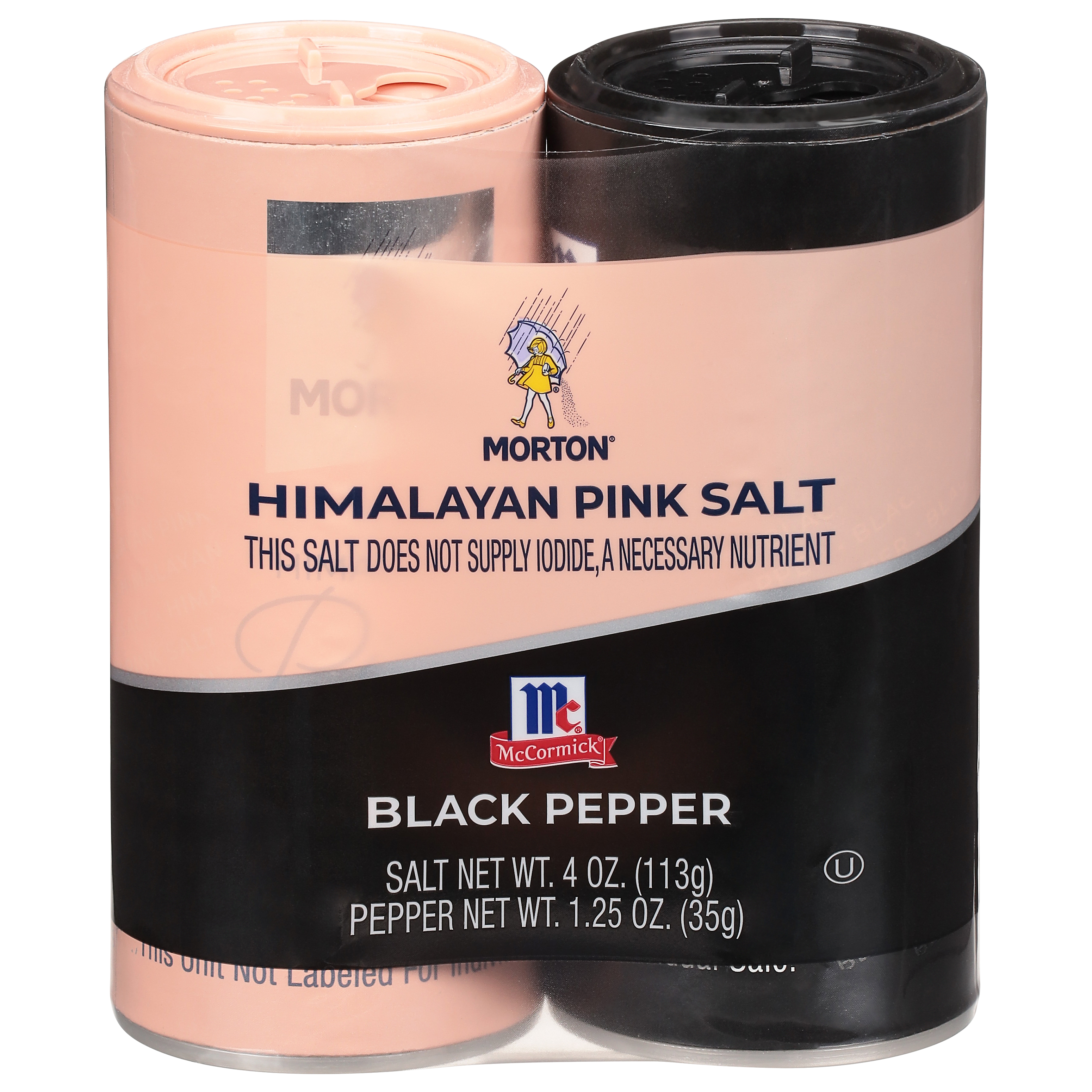 Morton Himalayan Pink Salt & McCormick Black Pepper Pre-Filled Shakers -  5.25 oz pkg