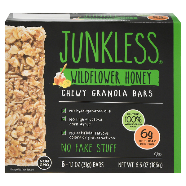 Junkless Chewy Granola Bars Wildflower Honey 6 ct 6.6 oz box