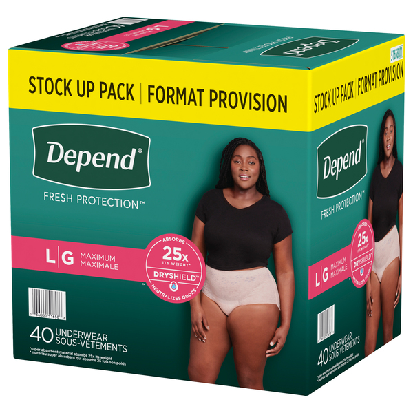 Depend Adult Incontinence Underwear for Women, Disposable L (40 ct