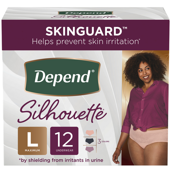 Depend Women's Silhouette Incontinence Underwear Maximum 3 Colors L - 12 ct  box