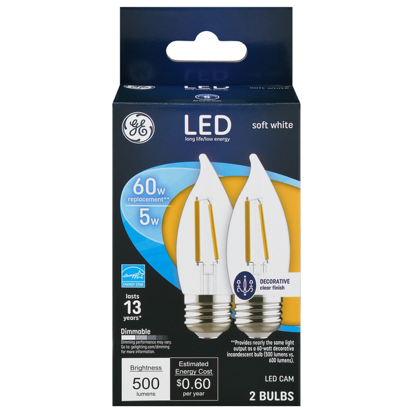 GE LED Light Bulb Decorative Clear Finish Soft White 60w Replacement 2 ct box GIANT