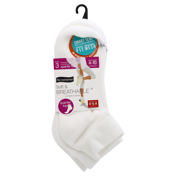 No Nonsense Women's Quarter Length White Socks Soft & Breathable