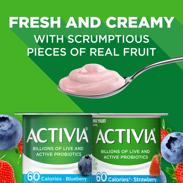Activia Strawberry and Blueberry Nonfat Yogurt - Variety Pack, 48