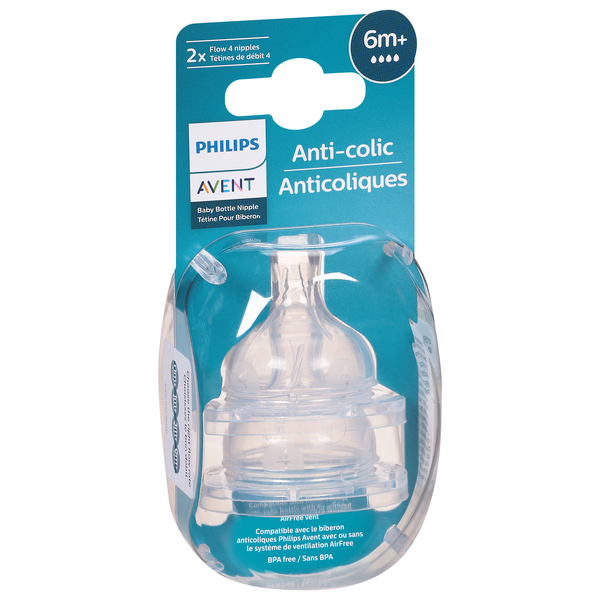 Philips Avent Anti Colic Baby Bottle Nipple 6m 2 ct pkg Stop