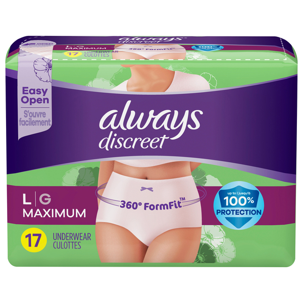 Always Women's Discreet Incontinence Underwear Maximum L - 17 ct pkg