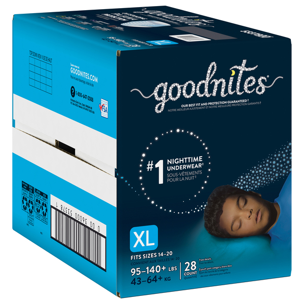 GoodNites Boys XL Nighttime Underwear 95-140+ lb - 28 ct box