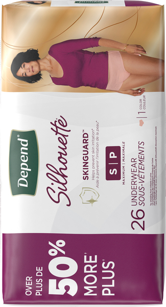 Depends Silhouette Adult Incontinence Underwear for Women, Maximum  Absorbency, Large, Pink/Black/Berry, 12 Count - 12 ea