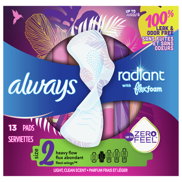 Always Radiant Pads Heavy Flow Scented Size 2 - 13 ct box