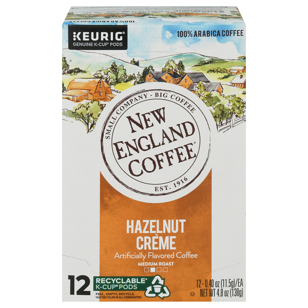 New England Coffee Hazelnut Creme Medium Roast K Cups 12 ct box