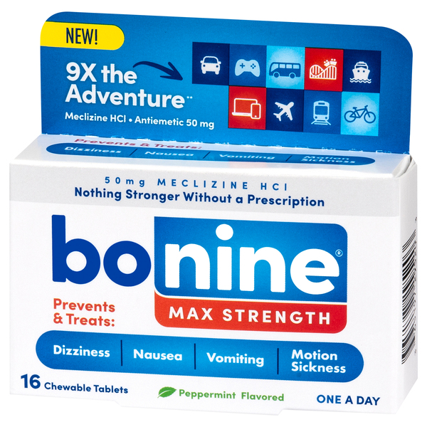 Bonine Maximum Strength Meclizine HCI 50 mg Peppermint Tablets