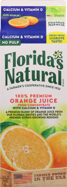 Florida s Natural Calcium Vitamin D 100 Premium Orange Juice No Pulp 52 oz ctn Food Lion