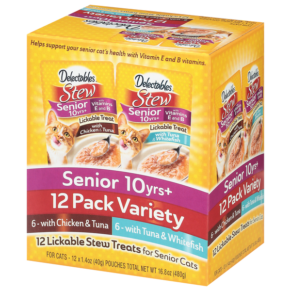 Delectables Stew Senior 10 yrs Variety Pack Lickable Cat Treat 12 ct 16.8 oz box Giant