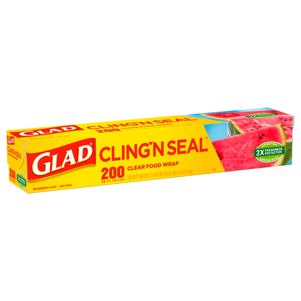 Glad Cling N Seal Plastic Food Wrap, 200 Square Foot Roll, Pack of