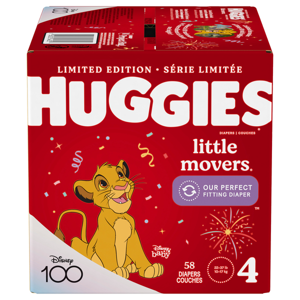  Huggies Size 4 Diapers, Little Movers Baby Diapers, Size 4  (22-37 lbs), 58 Count : Baby