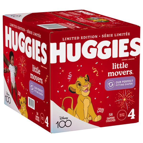  Huggies Size 4 Diapers, Little Movers Baby Diapers, Size 4  (22-37 lbs), 58 Count : Baby
