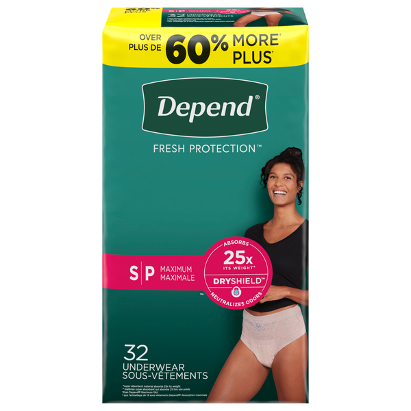 Depend Women's Fresh Protection Incontinence Underwear Maximum Blush S - 32  ct pkg