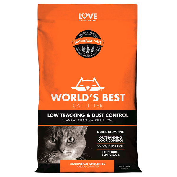 World s Best Clumping Low Tracking Unscented Multi Cat Corn Cat Litter 15 lb bag MARTIN S