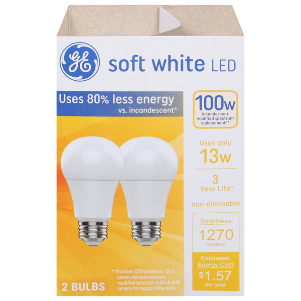 GE LED Light Bulb 100W Soft White 2 ct pkg MARTIN S